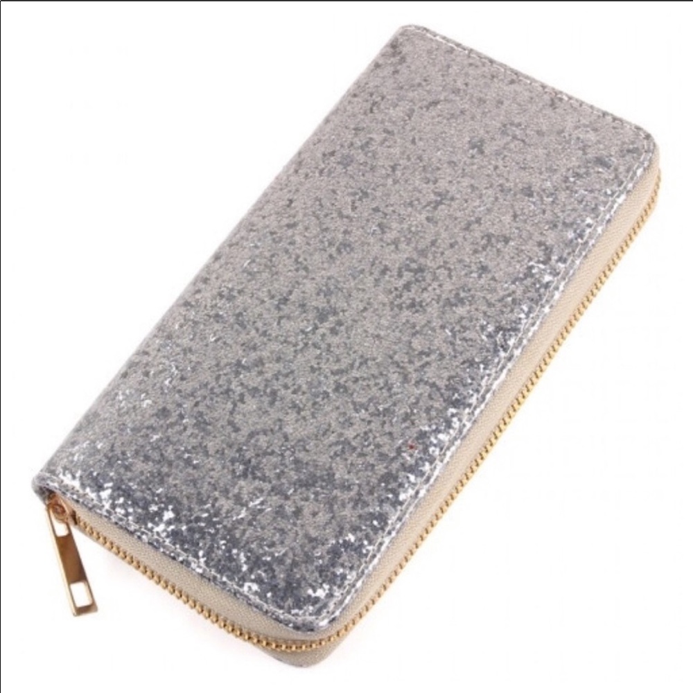 Large Zippered Wallet - Silver Glitter